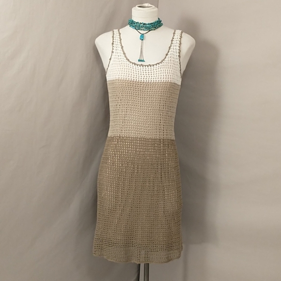 Cotton Crochet Dress Neutral Sleeveless Mod & Sexy - Picture 1 of 10
